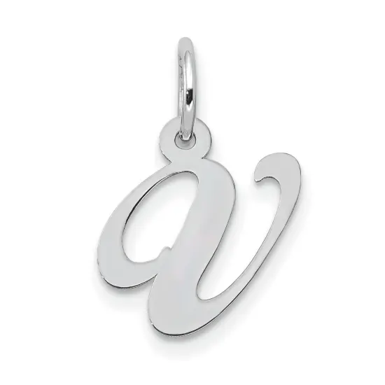 14K White Gold Small Fancy Script Initial V Charm Jewerly 16mm x 13mm {1}