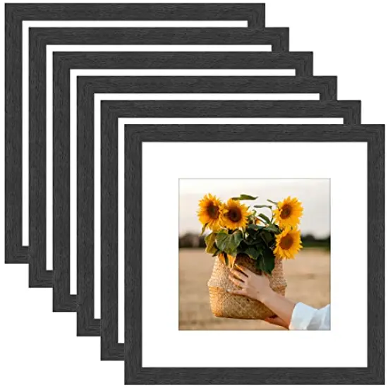 8x8 Picture Frame Rustic Black Wood Set of 6,Display Pictures 5x5 with Mat or 8x8 Without Mat,Multi Photo Frames Collage for Wall or Tabletop Display {1}