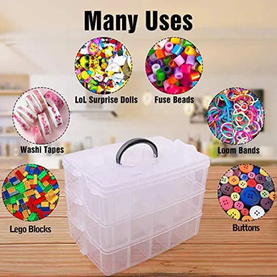 SGHUO 3-Tier Stackable Storage Container Box Bead Organizers and Storage for Craft Storage, Kids Toys, Art Crafts, Jewelry, Beauty Supplies, Sewing Storage {4}