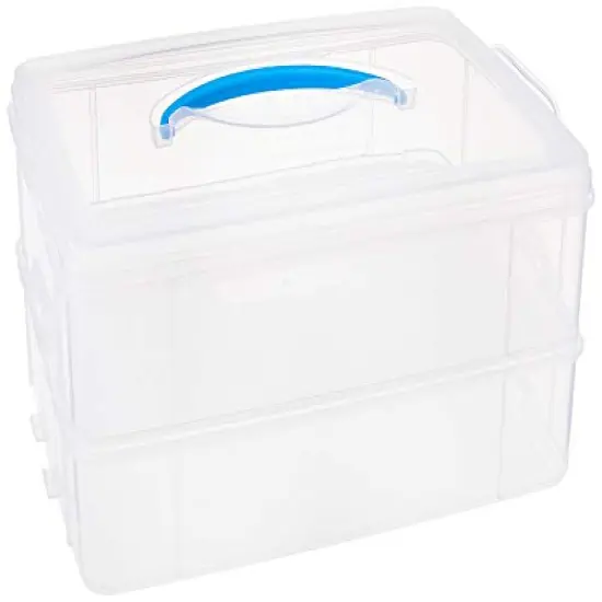 Portable Storage Bin for Tools and Craft, 14.1 x 10.5-Inch Clear BPA-Free Container, Tool Box with Stackable Trays, Microwave, Freezer and Dishwasher Safe {2}