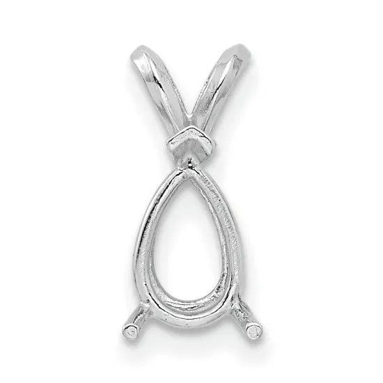 14K White Gold 3 Prong Pear V-End Pendant Setting 9x6mm {2}