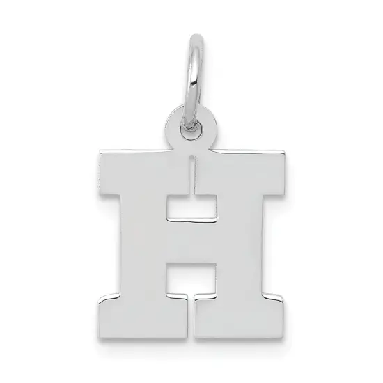14K White Gold Small Block Intial Letter H Charm Jewerly 18mm x 10mm {1}