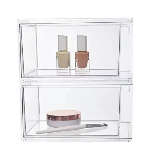 Stackable Clear Bin Plastic Organizer Drawers - 2-Piece Set for Organizing Cosmetics and Beauty Supplies on a Vanity, Made in the USA {3}
