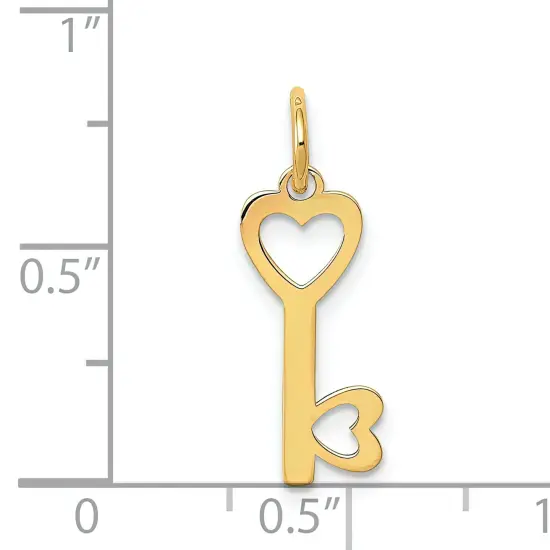 14K Yellow Gold Heart Shaped Key & Lock Charm Jewelry 20mm x 7mm {5}