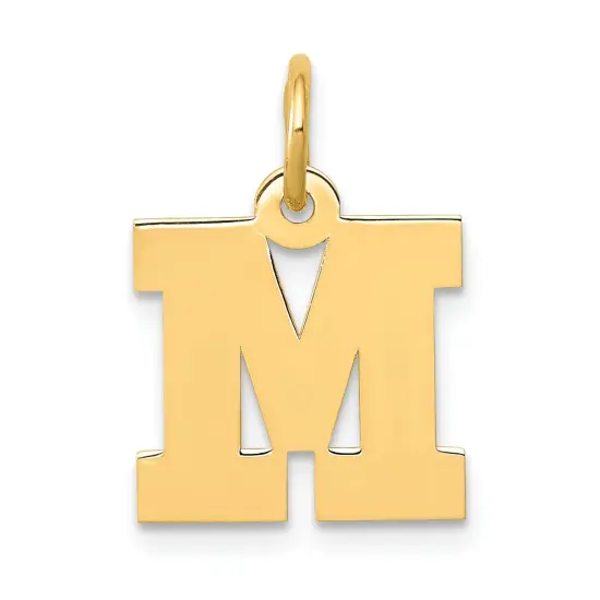 14K Yellow Gold Small Block Intial Letter M Charm Jewerly 18mm x 10mm {1}