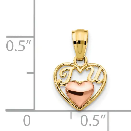 14K Rose Yellow Two Tone Gold Mini I Love U Pendant Jewerly {3}