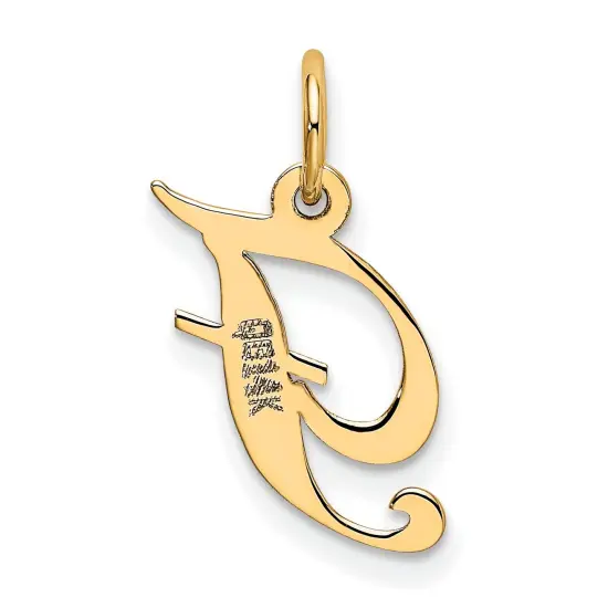 14K Yellow Gold Small Fancy Script Initial F Charm Jewerly 16mm x 13mm {4}