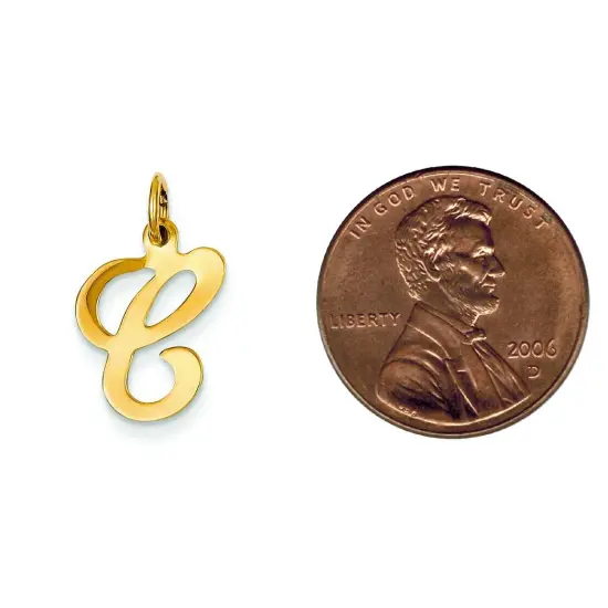 14K Gold Polished Fancy Initial Letter C Charm Pendant Jewerly 20mm x 11mm {2}