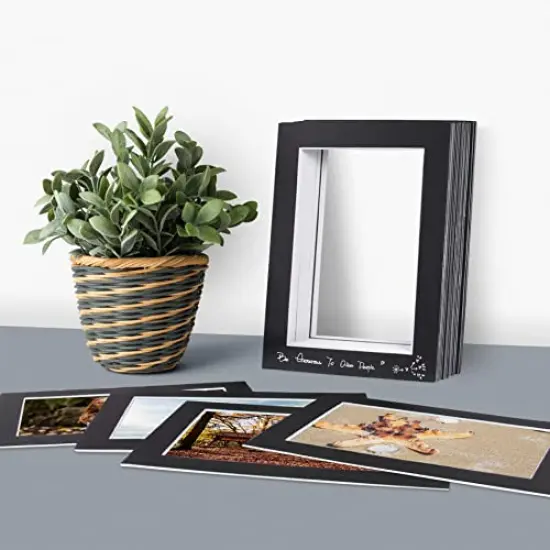 4 Ply Thickness 8x10 Photo Mat with 5x7 Opening, Signature Friendly - Great for Weddings, Baby Showers, Birthdays (Set of 10, Classic Black Color) {2}