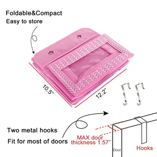 VERONLY Over the Door Hanging Organizer with 5 Large Pockets - Wall Mount Pantry Storage with 2 Big Metal Hooks for Baby Girl’s Diapers Closet,Bathroom,Nursery,Bedroom,Dorm,Baby,Kids Toys (Pink) {2}