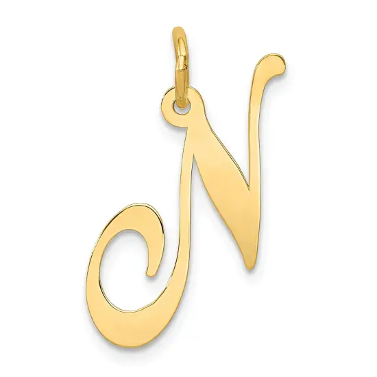 14K Yellow Gold Large Fancy Script Initial N Charm Jewerly 22mm x 17mm {1}