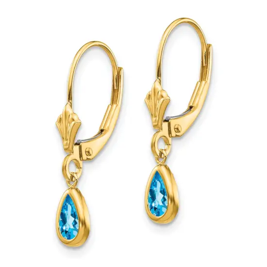 14K Gold Blue Topaz December Earrings Jewelry 23mm x 10mm {2}