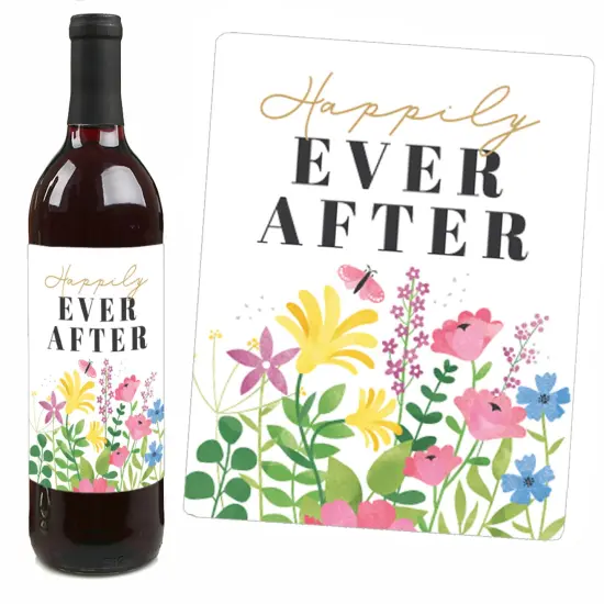 Big Dot of Happiness Wildflowers Bride - Boho Floral Bridal Shower and Wedding Party Decorations - Wine Bottle Label Stickers - Set of 4 {7}
