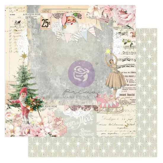 Christmas Market Collection - A Sleigh Ride - 12"x12" w/ foil details / paper Scrapbook Supplies Material For Craft Notebooksdecoupage Album Journals Planners Art Journaling Bullet {1}