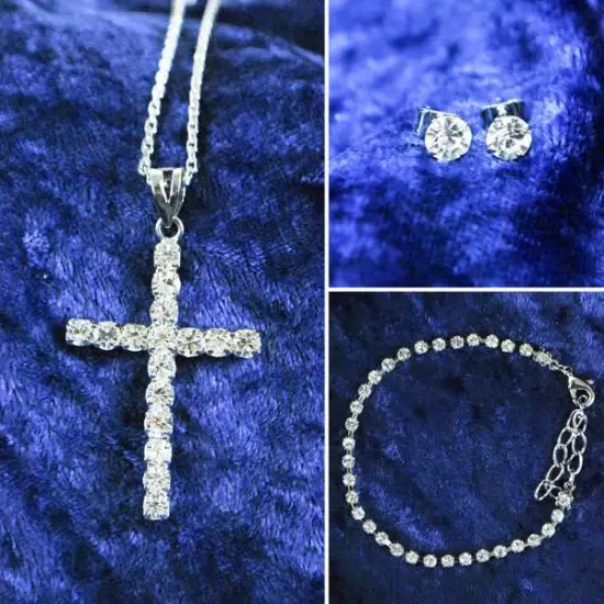 Rhinestone Cross Fashion Jewelry Set of 3 {1}