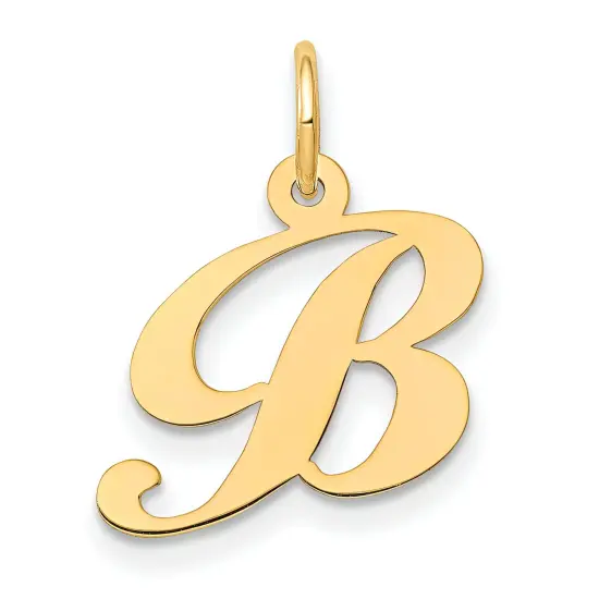 14K Yellow Gold Small Fancy Script Initial B Charm Jewerly 16mm x 16mm {1}