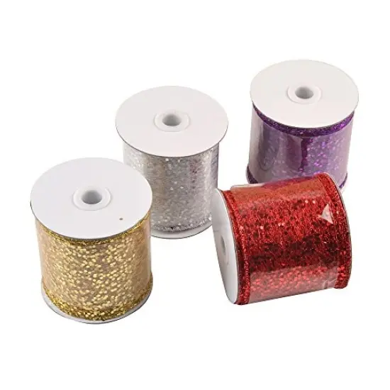 eZthings Decorative Designer Sparkly Sheer Fabric Ribbons for Party Decor and Gift Baskets (10 Yard, Gold(3.5" Width)) Silver(3.5" Width) {5}
