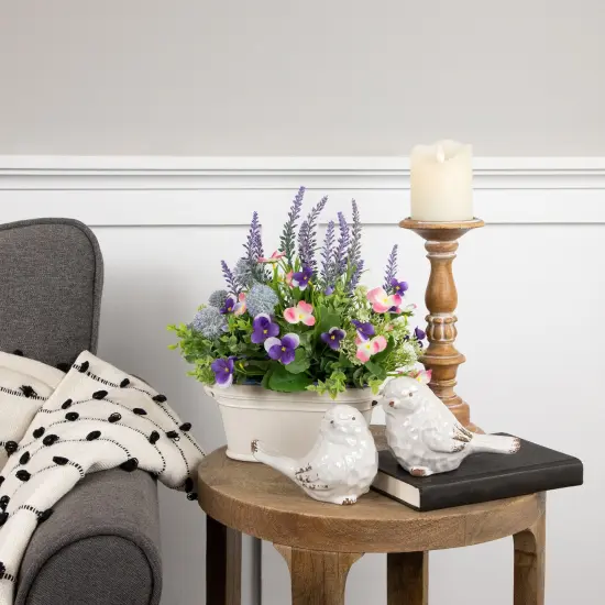 Northlight Artificial Lavender and Mixed Spring Floral in Weathered Ceramic Pot - 12" Purple {3}