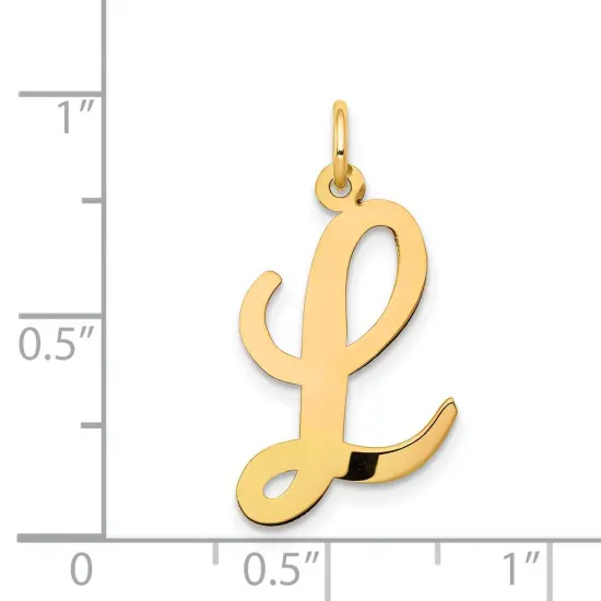 14K Yellow Gold Large Script Initial Letter L Charm Jewerly 22mm x 12mm {5}