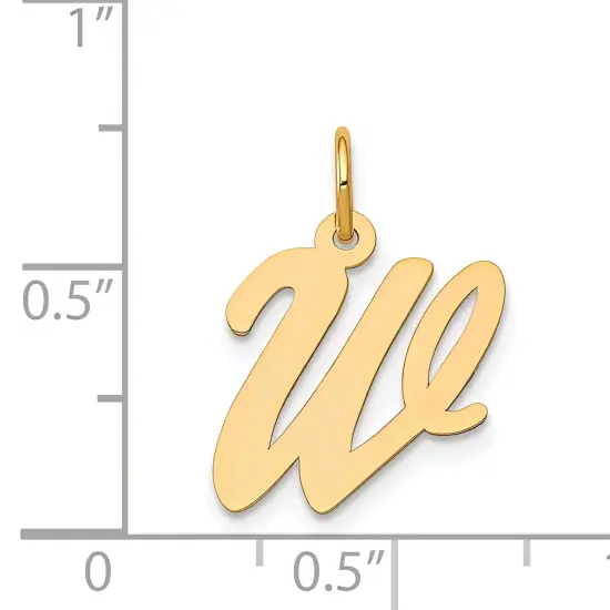 14K Yellow Gold Medium Script Initial Letter W Charm Jewerly 19mm x 10mm {5}