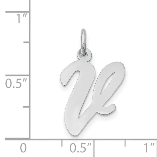 14K White Gold Large Script Initial Letter V Charm Jewerly 22mm x 12mm {4}
