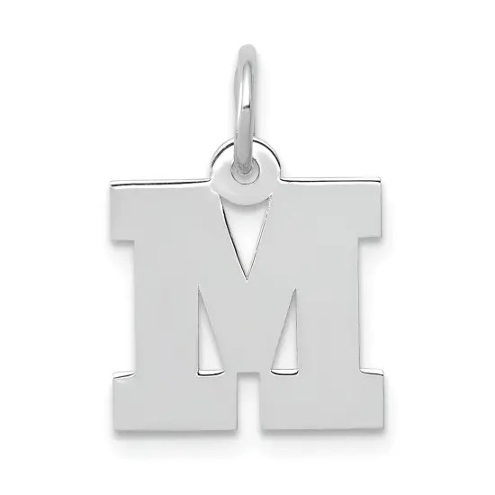 14K White Gold Small Block Intial Letter M Charm Jewerly 18mm x 10mm {1}