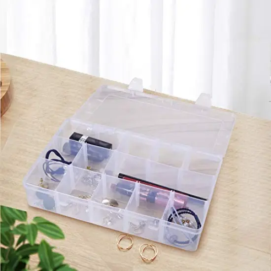 15 Large Grids Clear Plastic Jewelry Box Organizer Storage Container with Removable Dividers (15 Grids - Clear) {4}