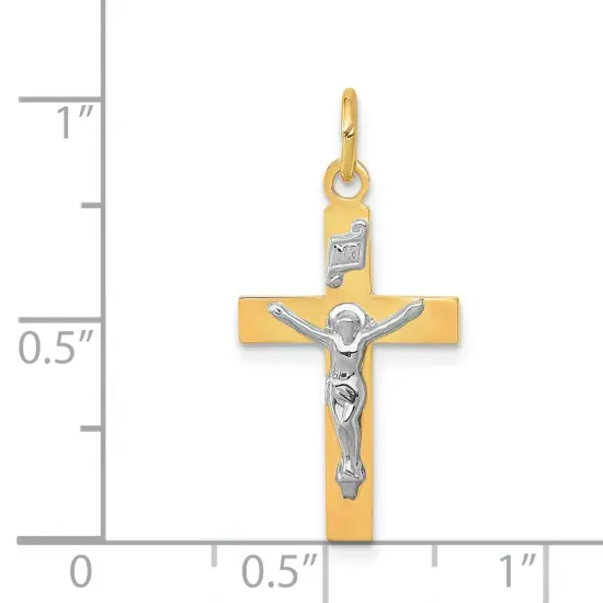 14K Two Tone Gold INRI Crucifix Pendant Jewelry 26.4mm x 12.8mm {2}