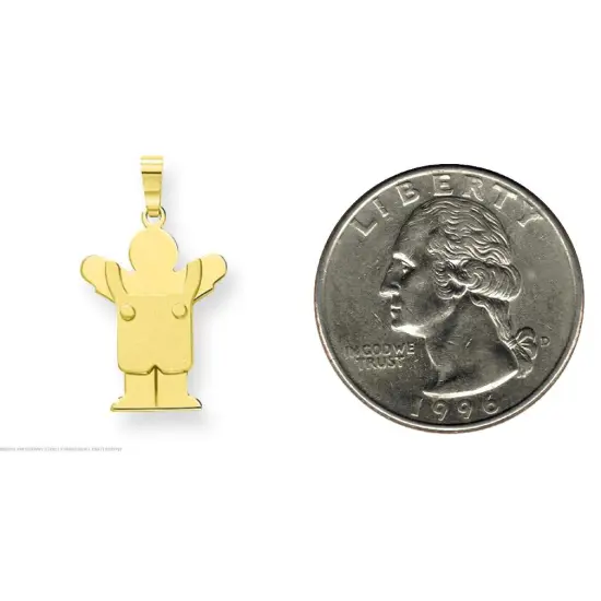 14K Yellow Gold The Kids Girl Charm Pendant Jewelry 25mm x 15mm {2}