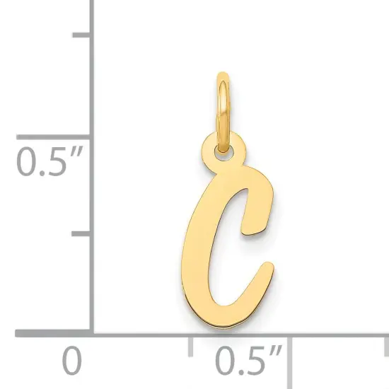 14K Yellow Gold Small Script Initial Letter C Charm Jewerly 17mm x 8mm {5}