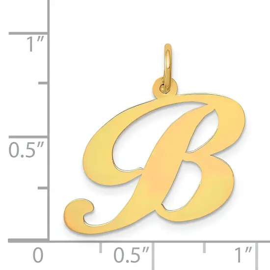 14K Yellow Gold Large Fancy Script Initial B Charm Jewerly 22mm x 23mm {3}