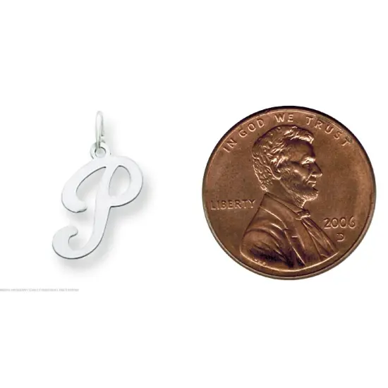 14K White Gold Polished Fancy Initial Letter P Charm Jewerly 20mm x 11mm {2}