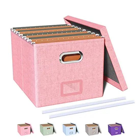 Oterri File Storage Organizer Box,Filing Box,Portable File Box with Lid,Fit for Letter/Legal File Folder Storage, Easy Slide Durable Hanging File Box for Office/Decor/Home,1 Pack,Pink-Box only {1}