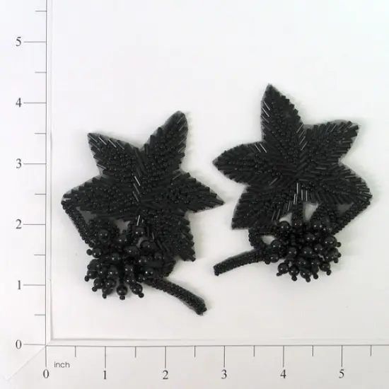 3D Beaded Flower Applique/Patch Pack of 2 Black {1}