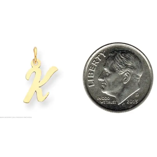 14K Yellow Gold Small Script Initial Letter K Charm Jewerly 17mm x 8mm {2}