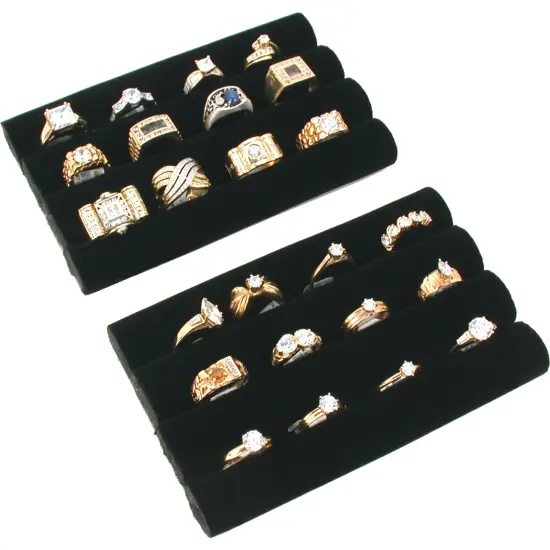 2 Black Velvet Ring Tray Jewelry Pad Showcase Display 5 1/2" {5}