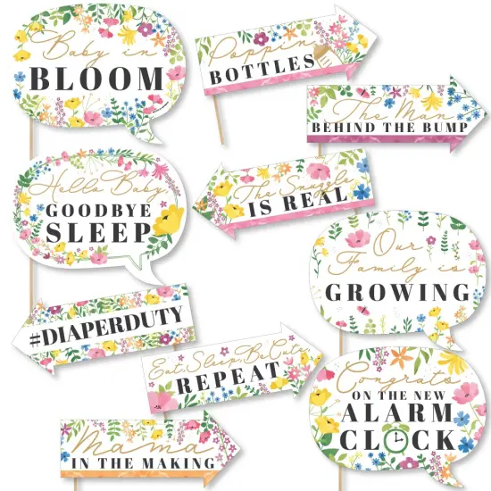 Big Dot of Happiness Funny Wildflowers Baby - Boho Floral Baby Shower Photo Booth Props Kit - 10 Piece {1}