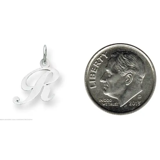 14K White Gold Small Fancy Script Initial R Charm Jewerly 16mm x 13mm {2}