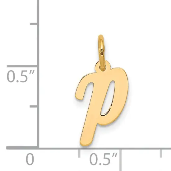 14K Yellow Gold Small Script Initial Letter P Charm Jewerly 17mm x 8mm {5}