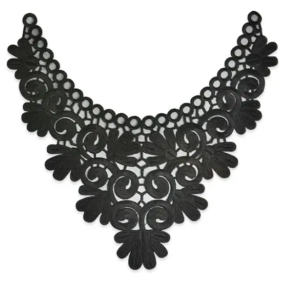 Edna Floral Embroidery Collar 12" X 10" Black {1}