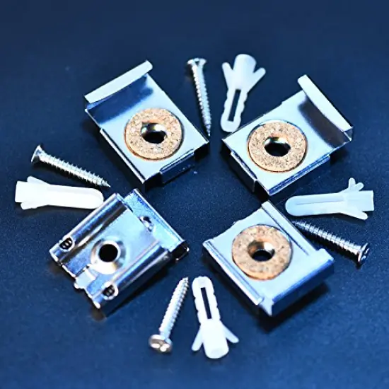 2 Sets (8 Pieces) Spring Loaded Mirror Hanger Clips Set Unframed Mirror Mount Clips with Rawl Plugs and Screws {1}