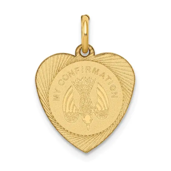 14K Yellow Gold My Confirmation Heart Charm Pendant Jewerly 19mm x 13mm {1}