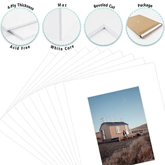 Pack of 25, Acid-Free White Pre-Cut 8x10 Picture Mat for 5x7 Photo with White Core Bevel Cut Frame Mattes {6}