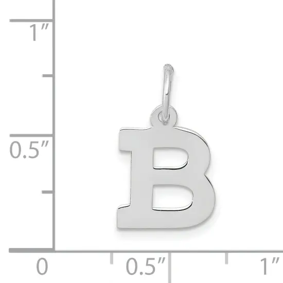 14K White Gold Small Block Intial Letter B Charm Jewerly 18mm x 10mm {2}