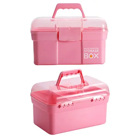 11'' Plastic Storage Box with Removable Tray, Multipurpose Organizer and Storage Case for Art Craft and Cosmetic (Pink) {6}