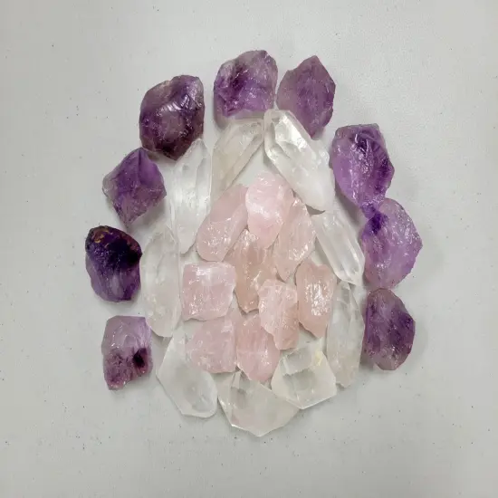 Rose Quartz, Amethyst, Quartz Crystal Point - Crystal Beginner Trio Set {2}