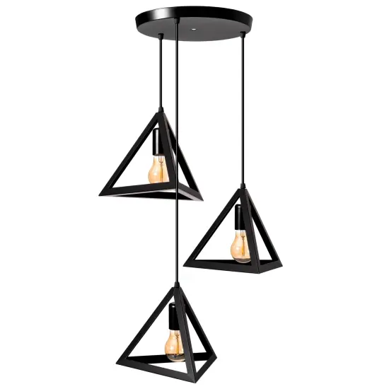Modern 3 Bulb Triangle Shapes Ceiling Hanging Light Fixture, Black Decorative Chandelier {2}