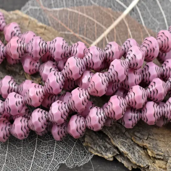 *15* 10x8mm Black Washed Rose Pink Turbine Beads {2}