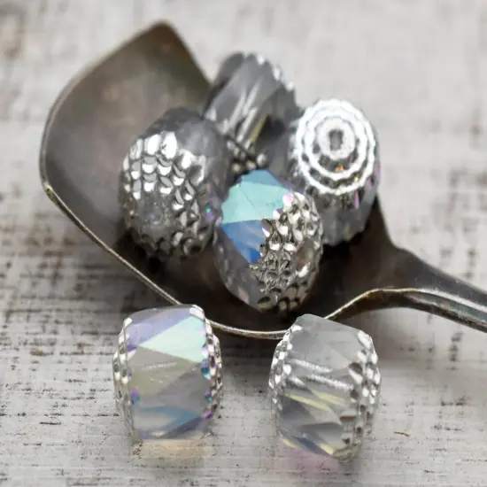Silver Washed CrystalApollo AB Fire Polished Cathedral Beads {6}