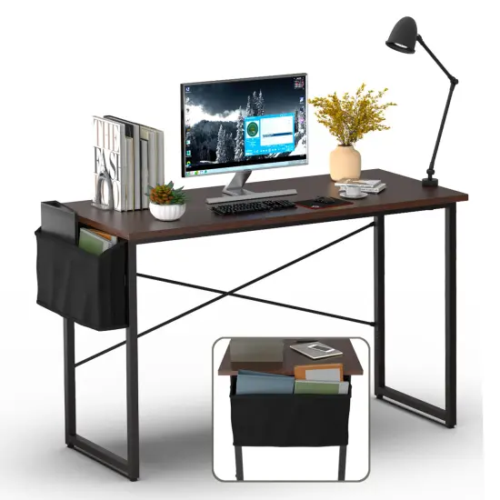 Costway Modern Computer Desk 47'' Study Writing Table w/ Storage Bag Coffee Black/Brown/Coffee {1}